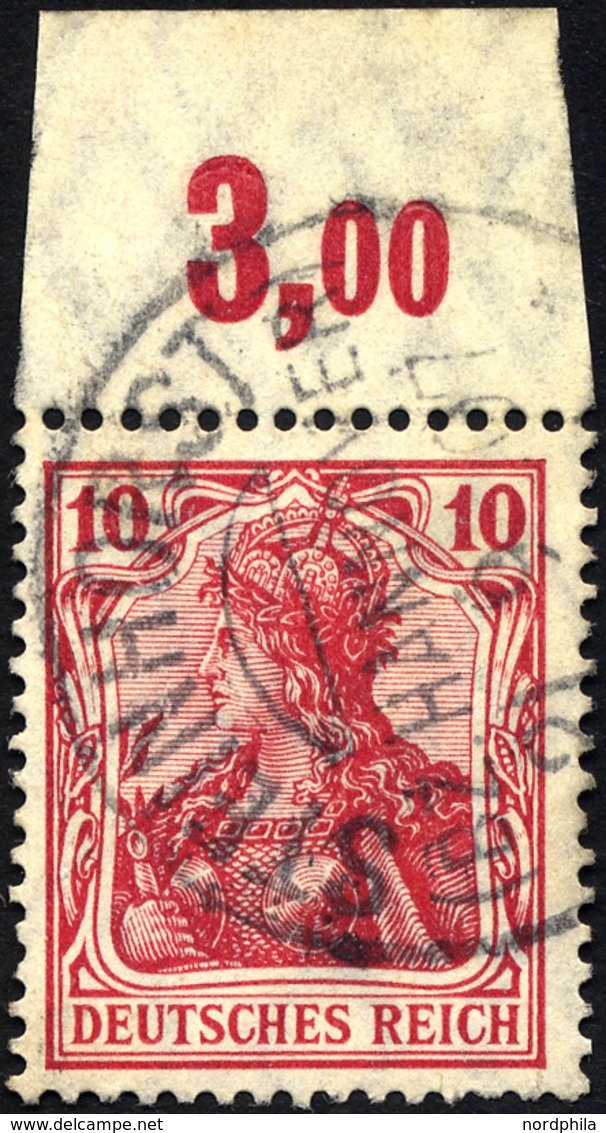 Dt. Reich 86IaPOR O, 1905, 10 Pf. Karminrot Friedensdruck, Plattendruck, Oberrandstück, Normale Zähnung, Pracht, Gepr. J - Other & Unclassified