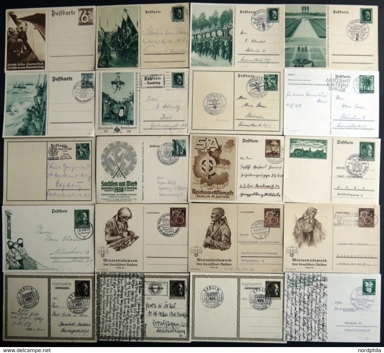 GANZSACHEN 1933-44, Partie Von 60 Verschiedenen Gebrauchten Karten, Feinst/Pracht, Besichtigen! - Other & Unclassified