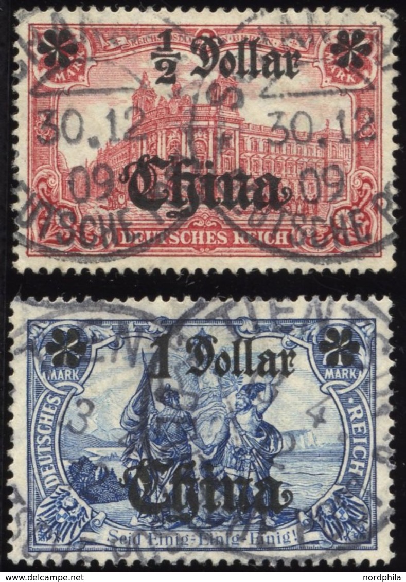 DP CHINA 44IAI,45IAII O, 1906/7, 1/2 D. Auf 1 M. Und 1 D. Auf 2 M., Mit Wz., Friedensdruck, 2 Werte üblich Gezähnt Prach - China (offices)