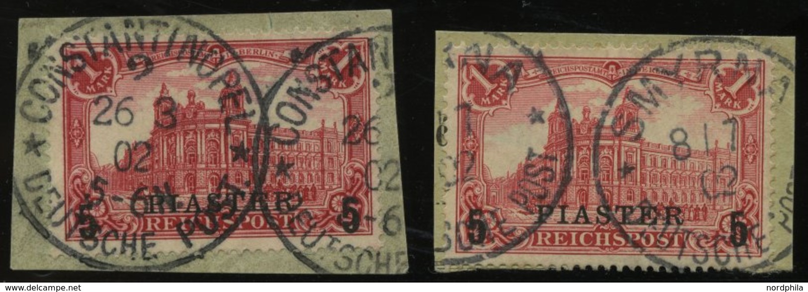 DP TÜRKEI 20Ia BrfStk, 1900, 5 PIA. Auf 1 M. Rot, Mit Höher Und Tiefer Stehendem Aufdruck, 2 Prachtbriefstücke, Mi. (100 - Turkey (offices)