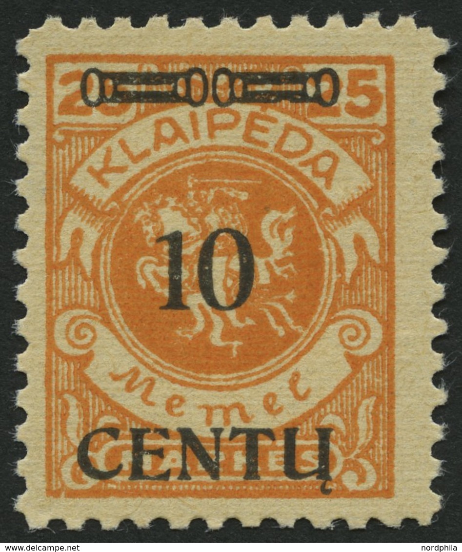 MEMELGEBIET 169BI **, 1923, 10 C. Auf 25 M. Lebhaftrötlichorange, Type BI, Postfrisch, Pracht, Gepr. Dr. Klein - Klaipeda 1923