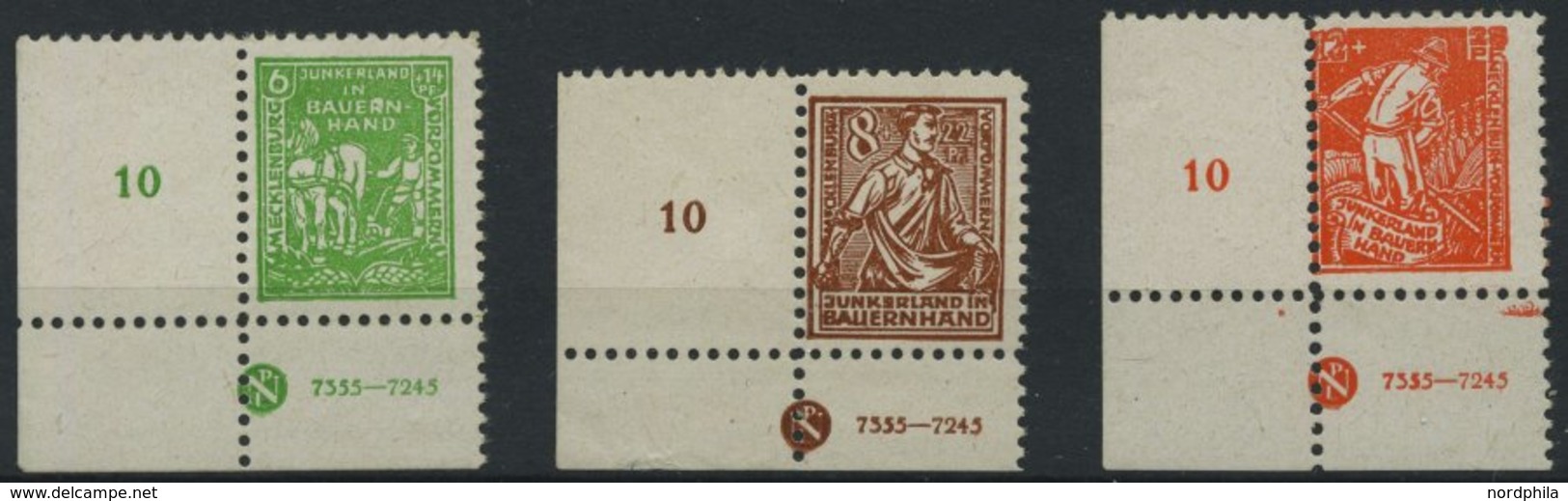 MECKLENBURG-VORPOMMERN 23-25bDZ **, 1945, Junkerland, Je Linke Untere Bogenecke Mit Druckereizeichen (7355-7245), Gummi  - Other & Unclassified