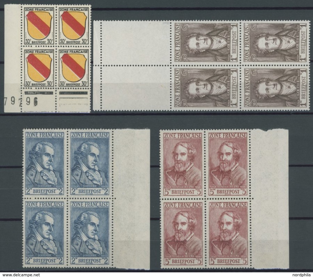 ALLGEMEINE AUSGABEN 1-13 VB **, 1945, Freimarken In Randviererblocks (1 Pf. Nur Zwei Paare), Die Pfennig-Werte Alle Mit  - Other & Unclassified