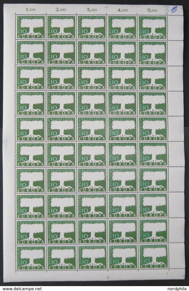 ENGROS 294 **, 1958, 10 Pf. Europa, Wz. 5, Im Bogen (50), Mittig Gefaltet, Marken Pacht, Mi. 425.- - Unused Stamps