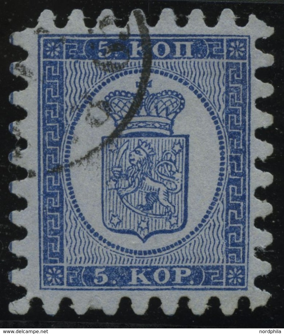 FINNLAND 3B O, 1865, 5 K. Blau Auf Graublau, Alle Zungen, Pracht, Gepr. Dietrich, Mi. 400.- - Other & Unclassified