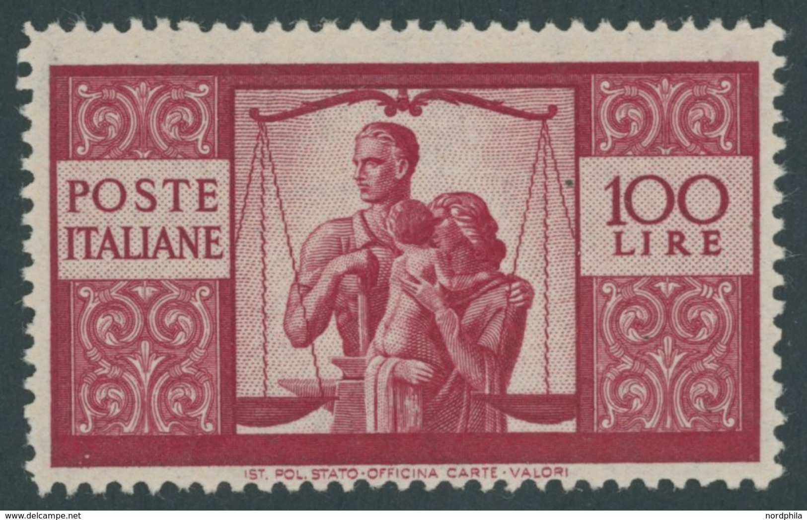 ITALIEN 704A **, 1946, 100 L. Dunkelkarmin, Gezähnt K 14, Pracht, Mi. 500.- - Used