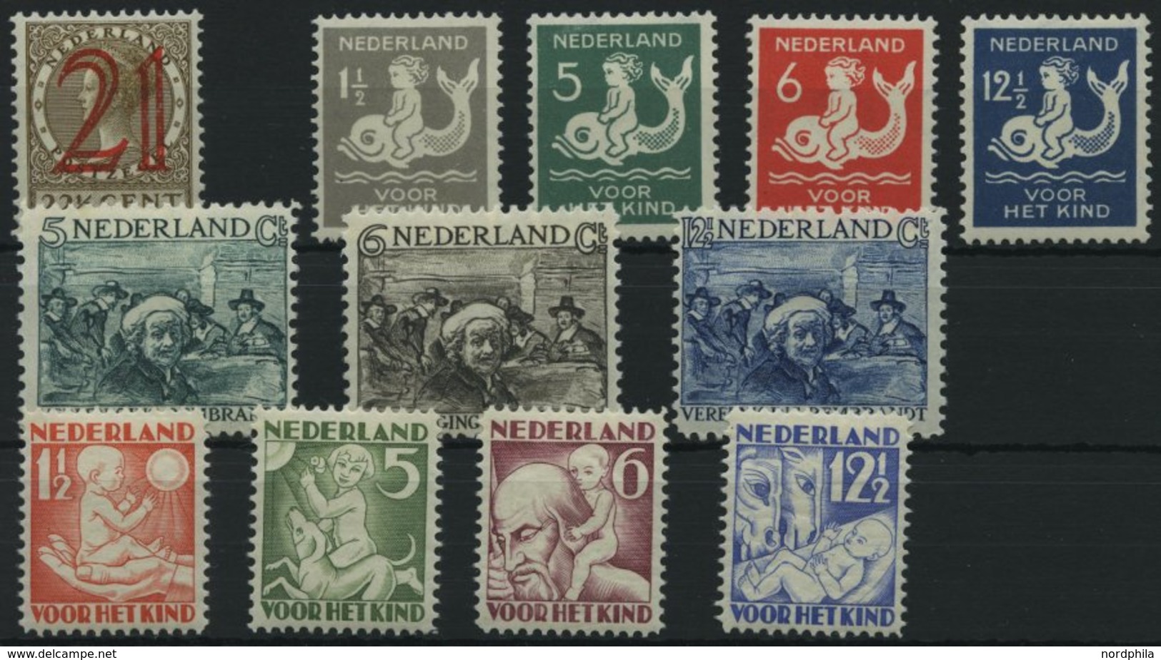 NIEDERLANDE 228-39A *, 1929-30, Königin Wilhelmina, Rembrandt, Voor Het Kind, Falzrest, 12 Prachtwerte - Netherlands