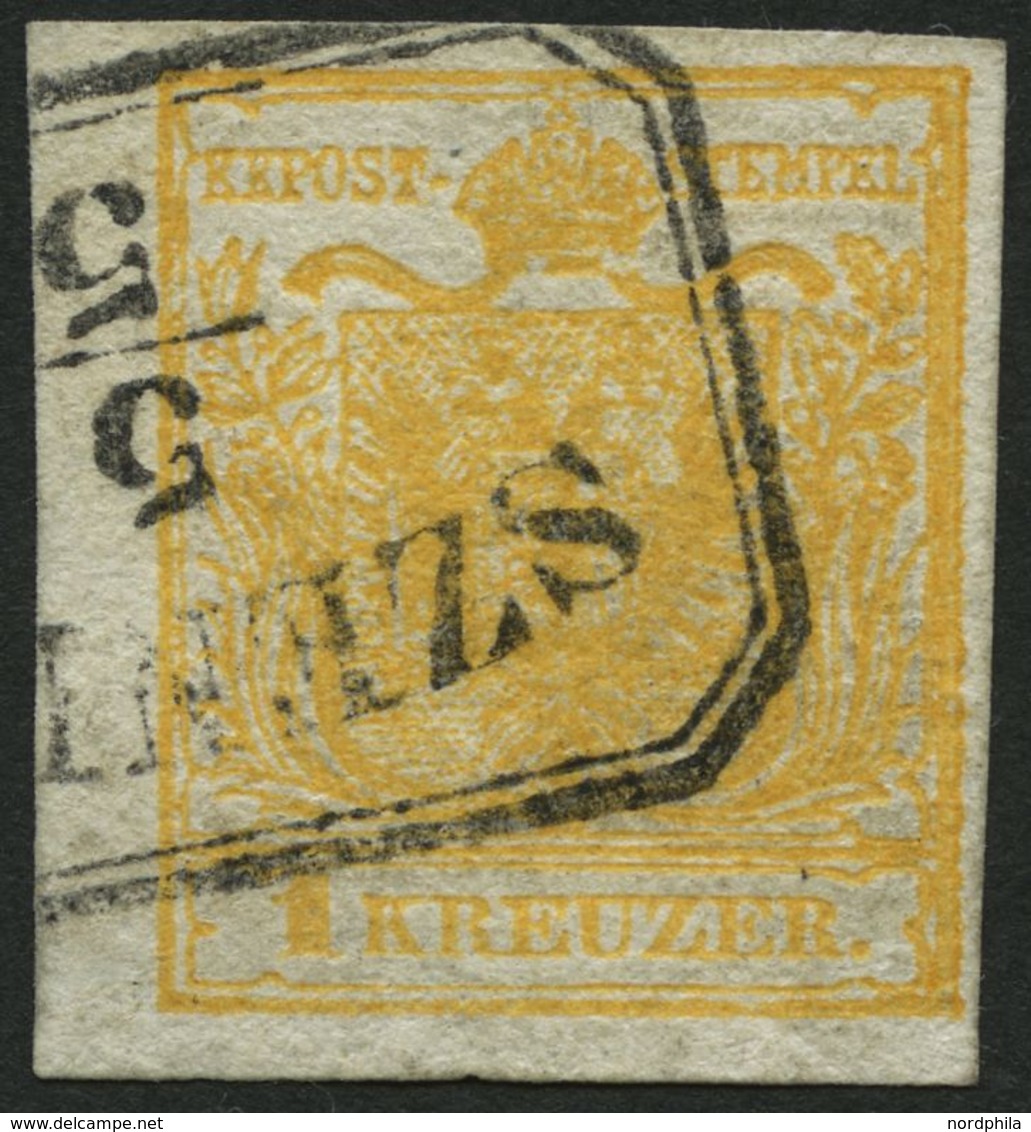 ÖSTERREICH 1Xb O, 1850, 1 Kr. Orange, Handpapier, Type Ib, Ungarischer R3 SZENITZ, Pracht - Used Stamps