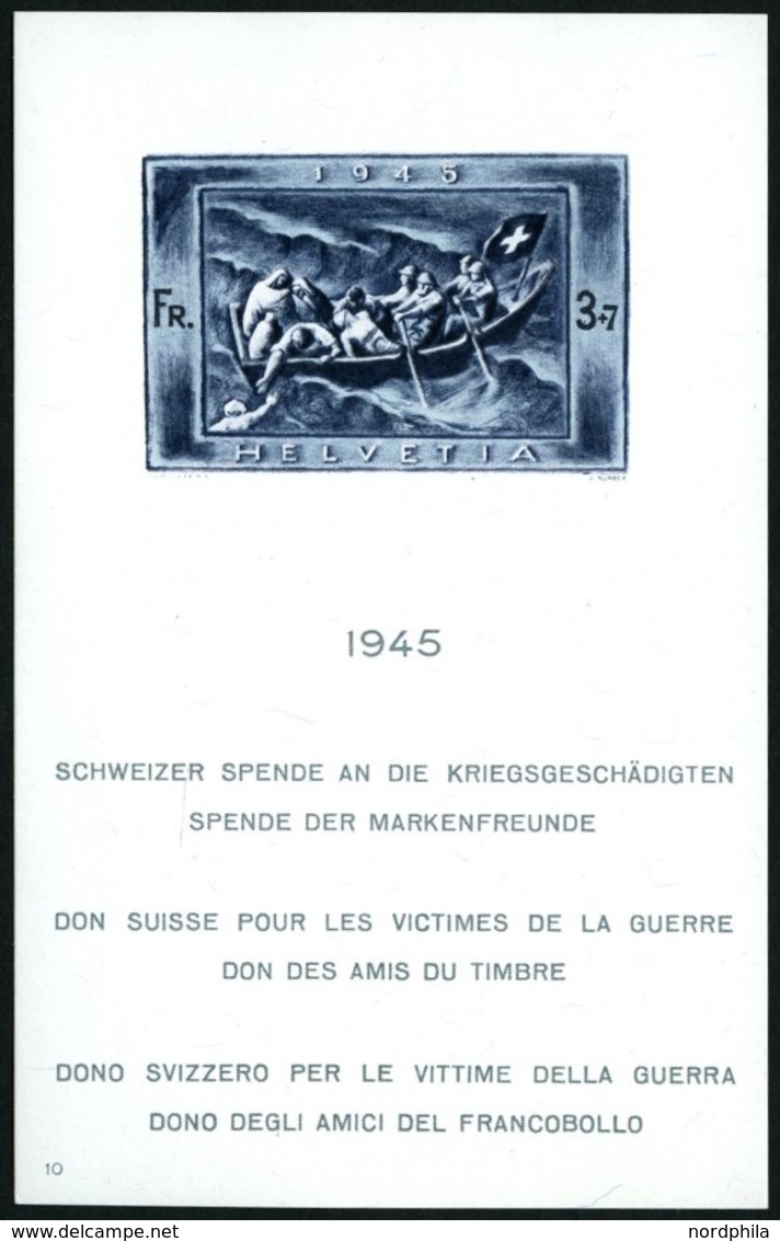 SCHWEIZ BUNDESPOST Bl. 11 **, 1945, Block Kriegsgeschädigte, Weißer Gummi, Pracht - Otros & Sin Clasificación