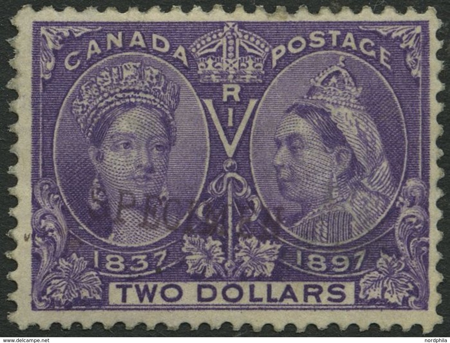 KANADA 50SP *, 1897, 2 $ Violett Mit Violettem Aufdruck SPECIMEN, Gummireste, Feinst (helle Stelle) - Canada