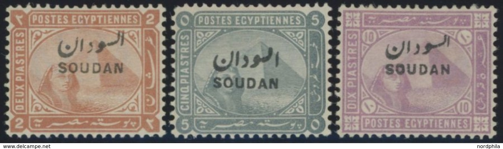 SUDAN 6-8 *, 1897, 2 - 10 Pia. SOUDAN, Stärkere Falzreste, 3 Prachtwerte, Mi. 151.- - Sudan (1954-...)