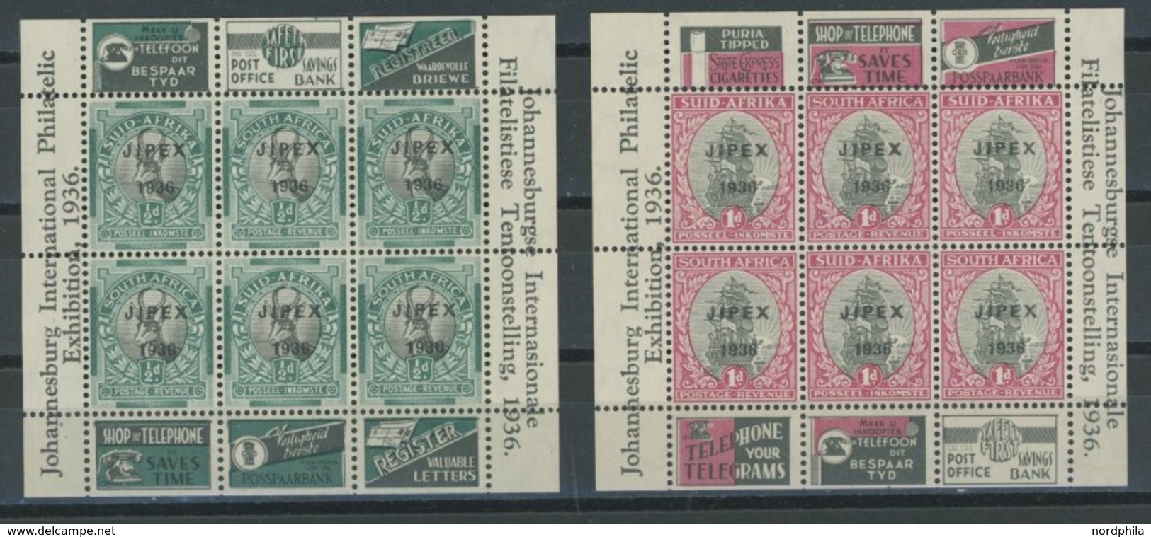 SÜDAFRIKA AB 1910 Bl. 1/2 **, 1936, Blockpaar JIPEX 1936, Postfrisch, Pracht - Other & Unclassified