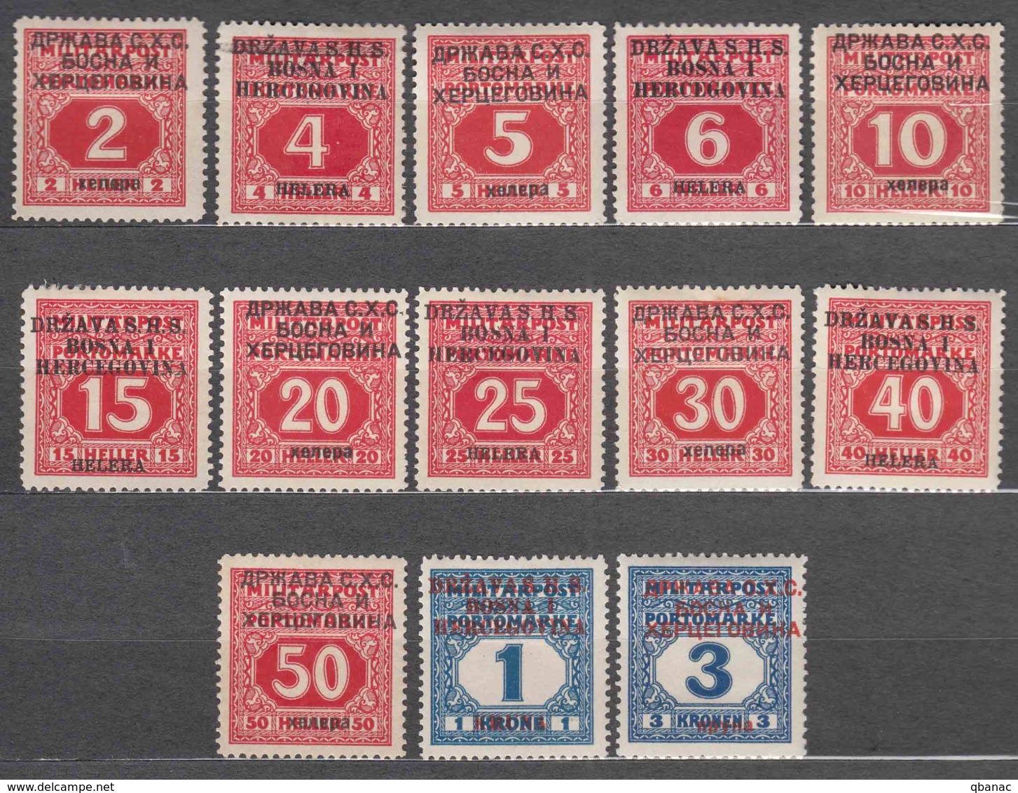 Yugoslavia, Kingdom SHS, Issues For Bosnia 1918 Porto Mi#1-13 Mint Hinged - Neufs