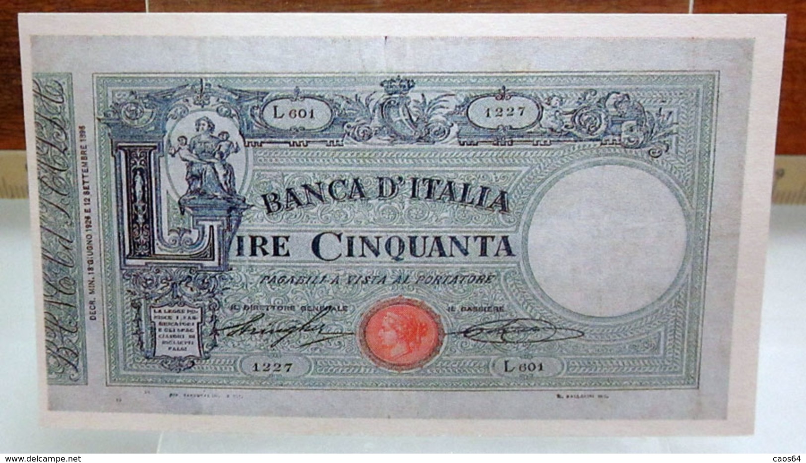 MINI BANCONOTA FAC-SIMILE LIRE CINQUANTA1893 - Fictifs & Spécimens