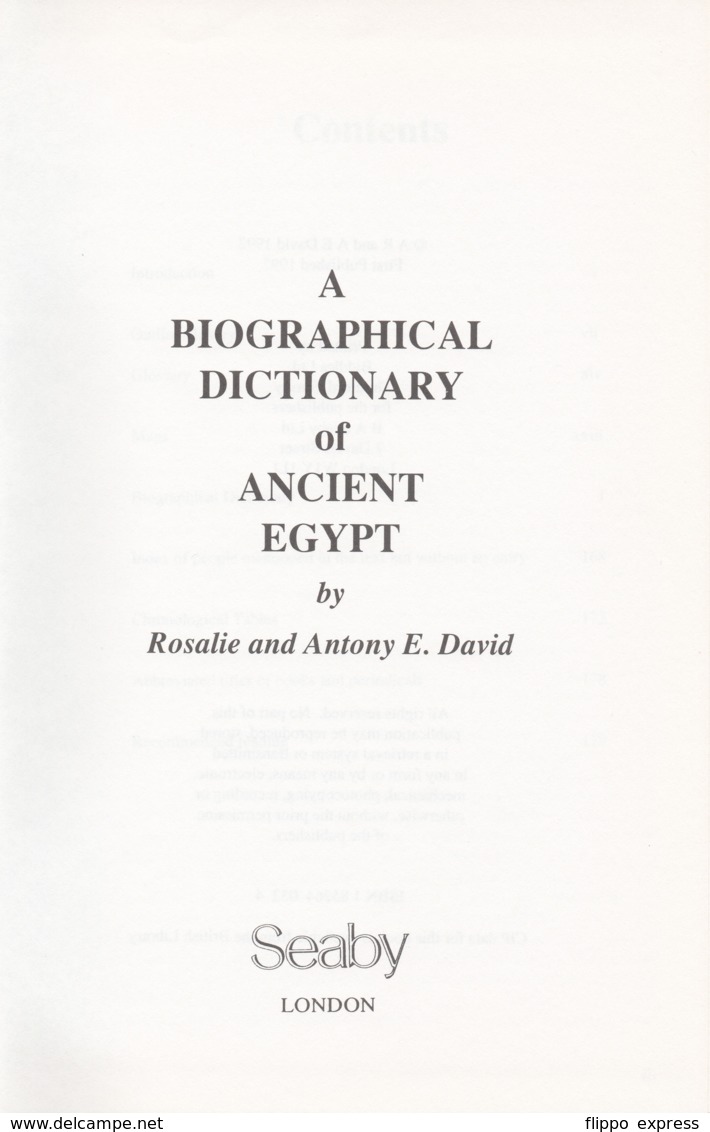 Egypt: A Biographical Dictionary Of Ancient Egypt - Antike