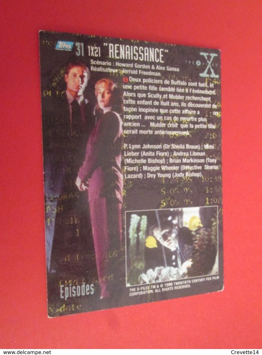 151-175 : TRADING CARD TOPPS SERIE TELE X-FILES MULDER SCULLY : N°31 RENAISSANCE - X-Files