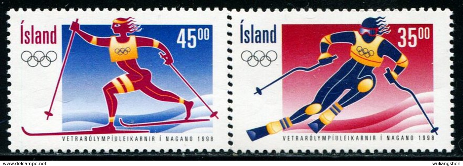 AT3976 Iceland 1998 Winter Olympics Short Track Speed Skating And Other 2V MNH - Winter 1998: Nagano