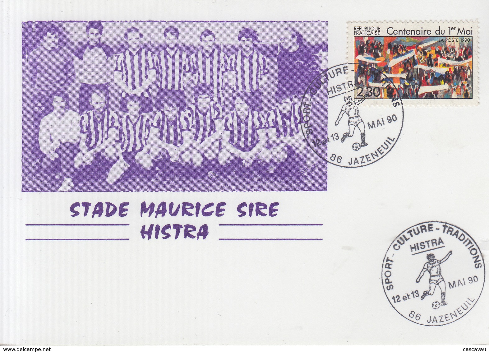 Carte  Football    STADE  MAURICE  SIRE     HISTRA     JAZENEUIL     1990 - Lettres & Documents