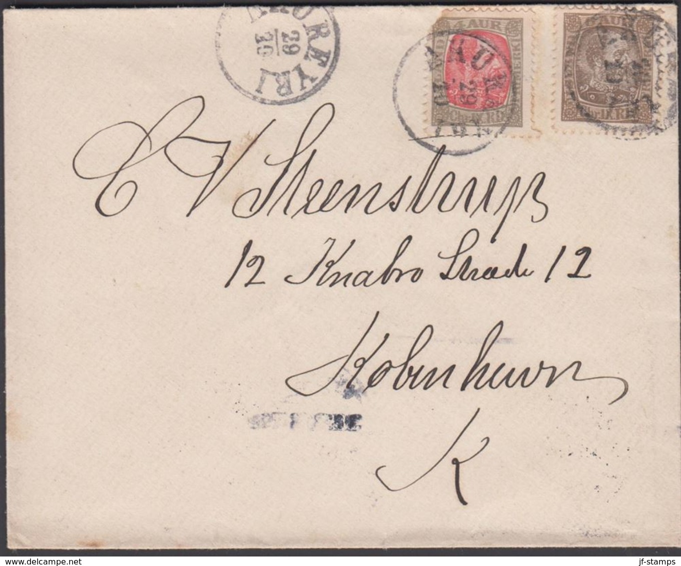 1903. Christian IX. 4 AUR (defekt) + 6 AUR AKUREYRI 20 10. Frb. Steinsson Bokaverziun... () - JF305770 - Lettres & Documents