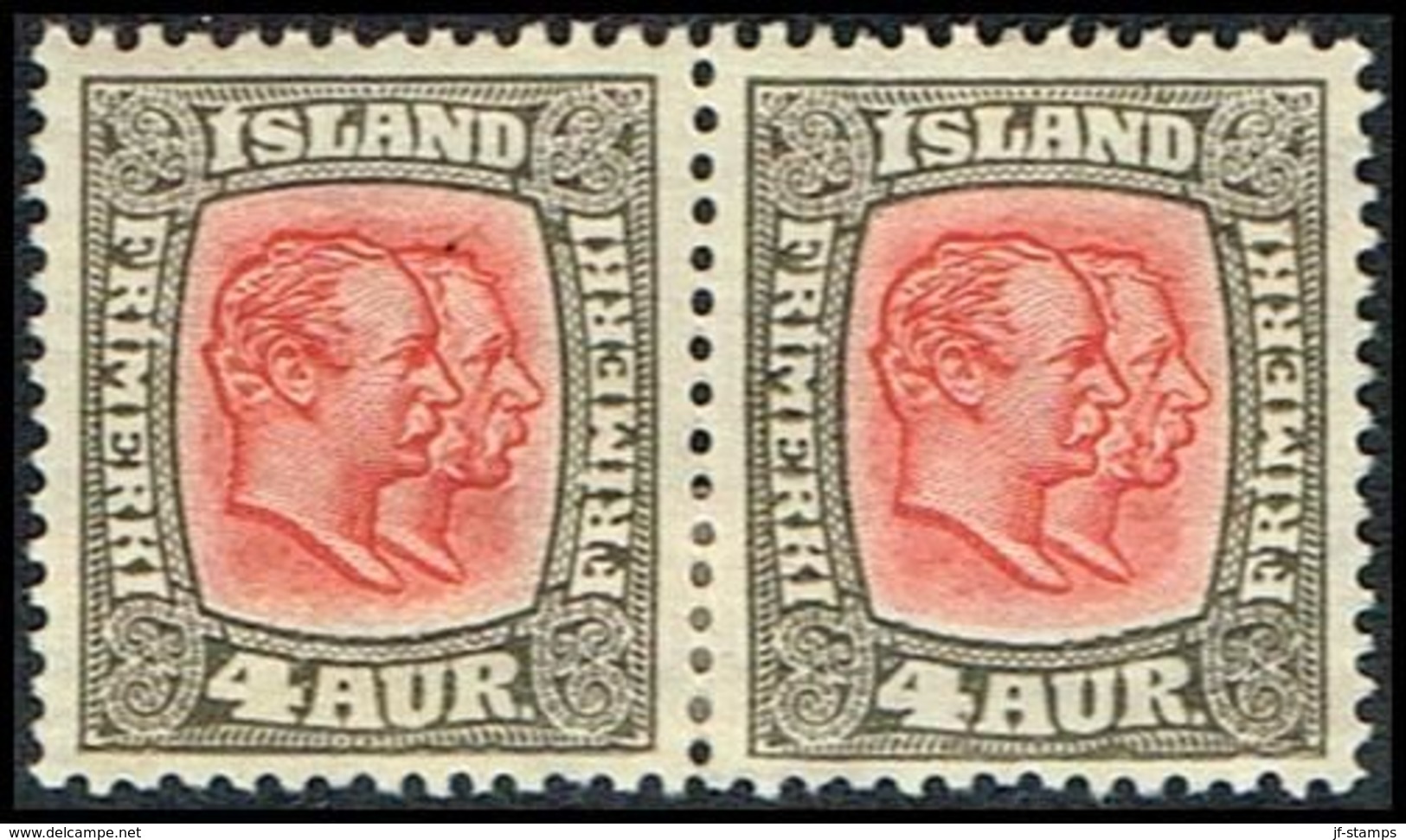 1917. Two Kings. 4 Aur Grey/red. Perf. 14x14½, Wm. Cross. Pair. (Michel 78) - JF309598 - Unused Stamps