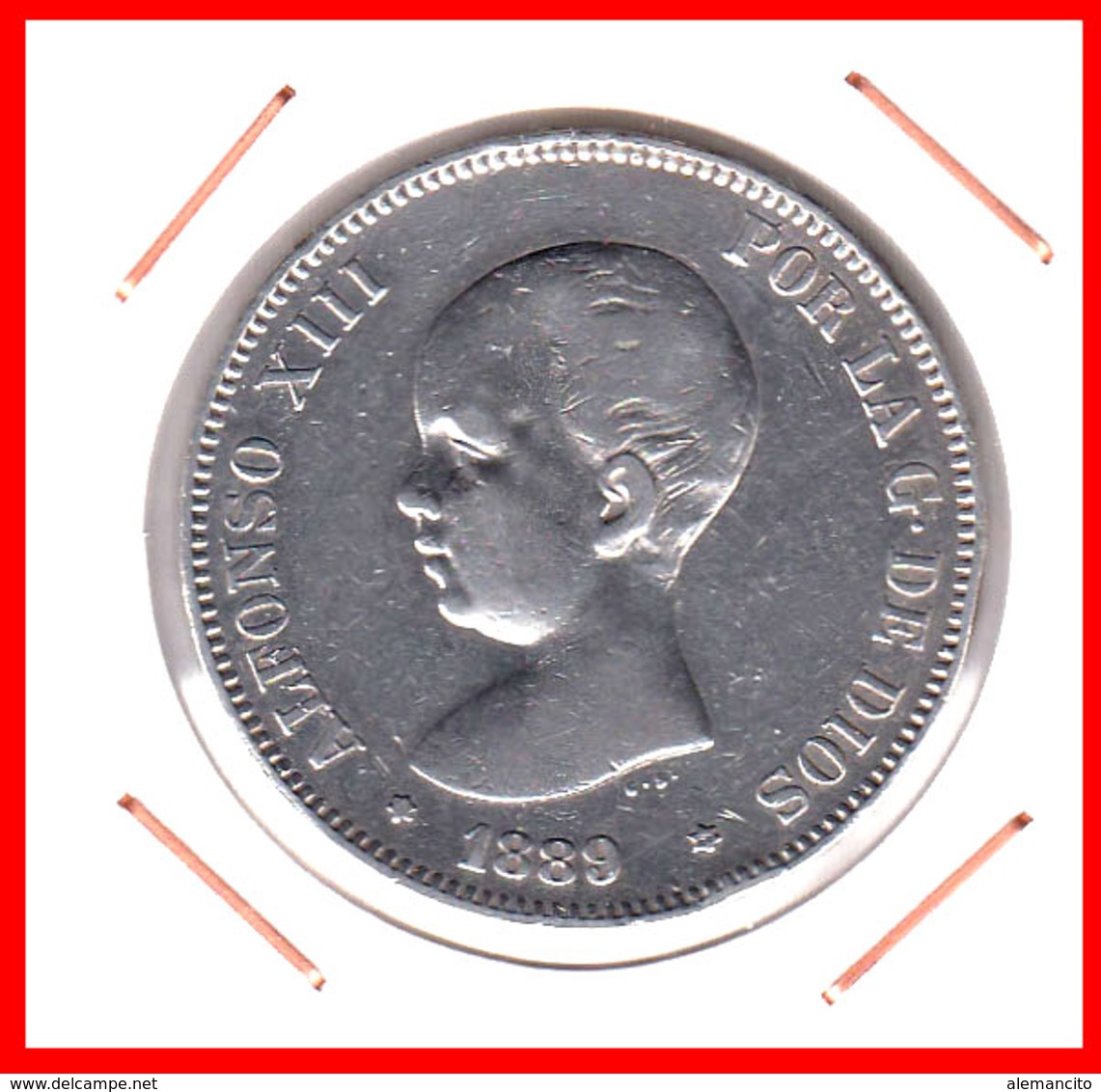 ESPAÑA MONEDA DE (( ALFONSO XIII PLATA )) 5 PESETAS ( DURO EL PELON ) AÑO 1888 M-MP - First Minting