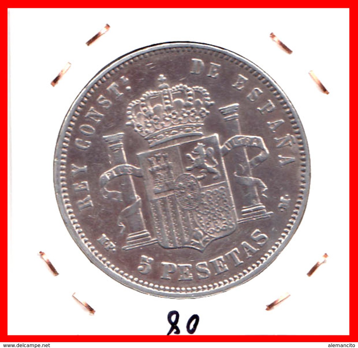 ESPAÑA MONEDA DE (( ALFONSO XIII PLATA )) 5 PESETAS( DURO EL PELON ) AÑO 1890 M-PM - First Minting