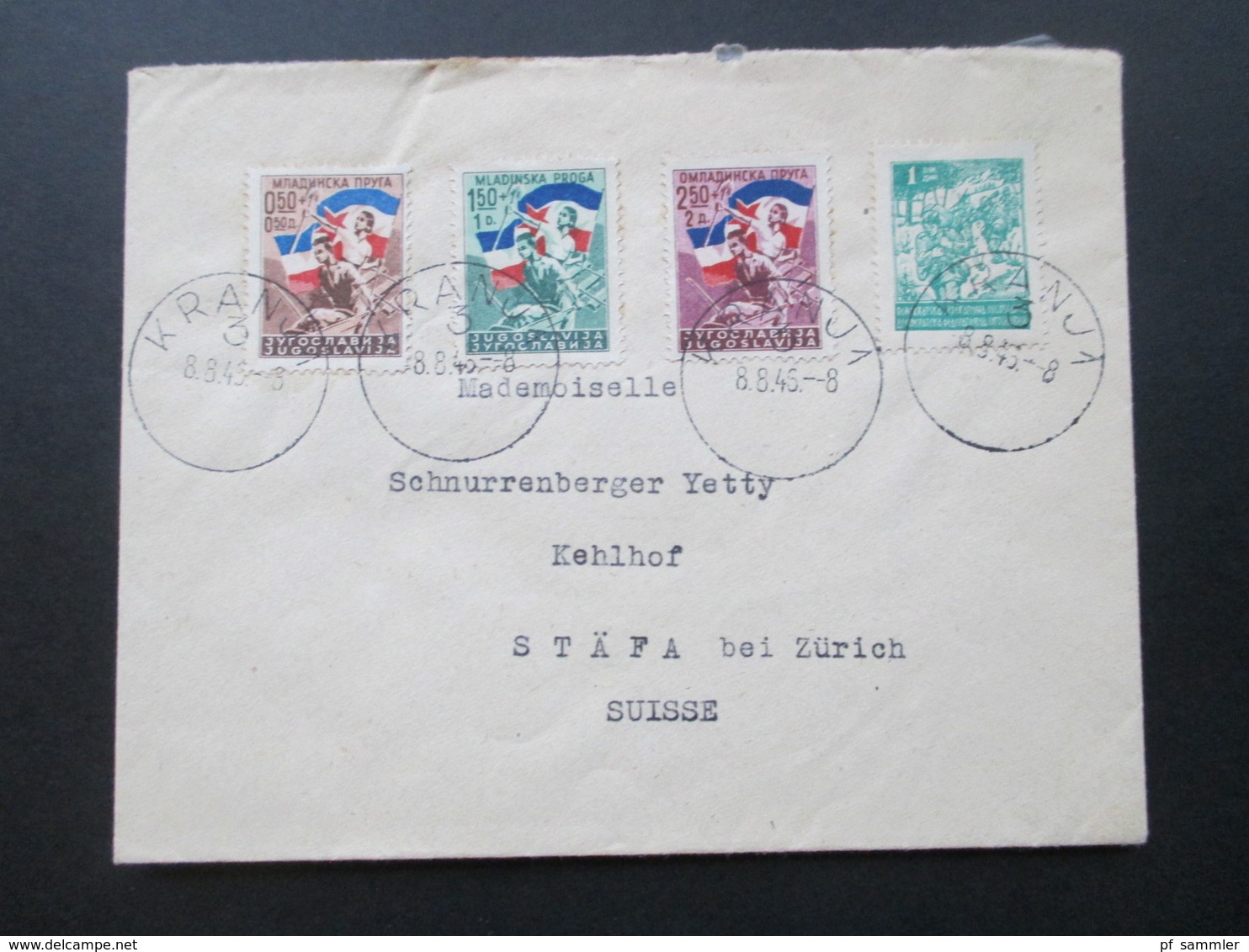 Jugoslawien 1946 Freiwilliger Eisenbahnbau Nr. 497-499 MiF Mit Nr. 471 Bedarfsbrief In Die Schweiz - Brieven En Documenten