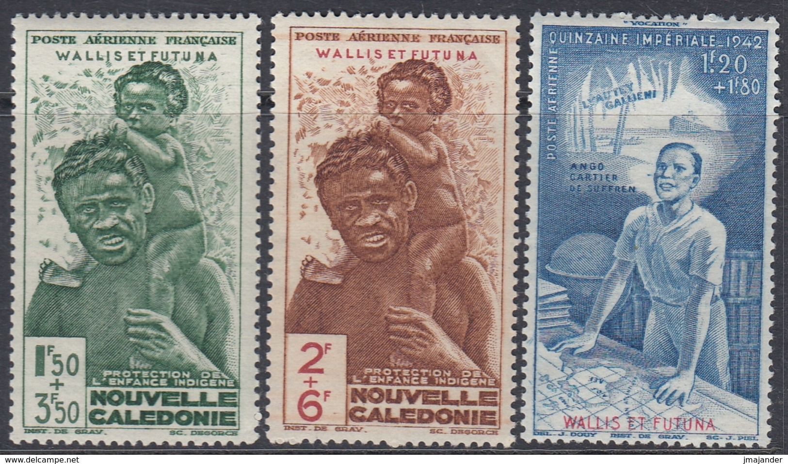 Wallis And Futuna 1942 - Surtaxed Airmail Stamps: Colonial Children's Fund, Donation Week - Mi 135-137 ** MNH - Ungebraucht