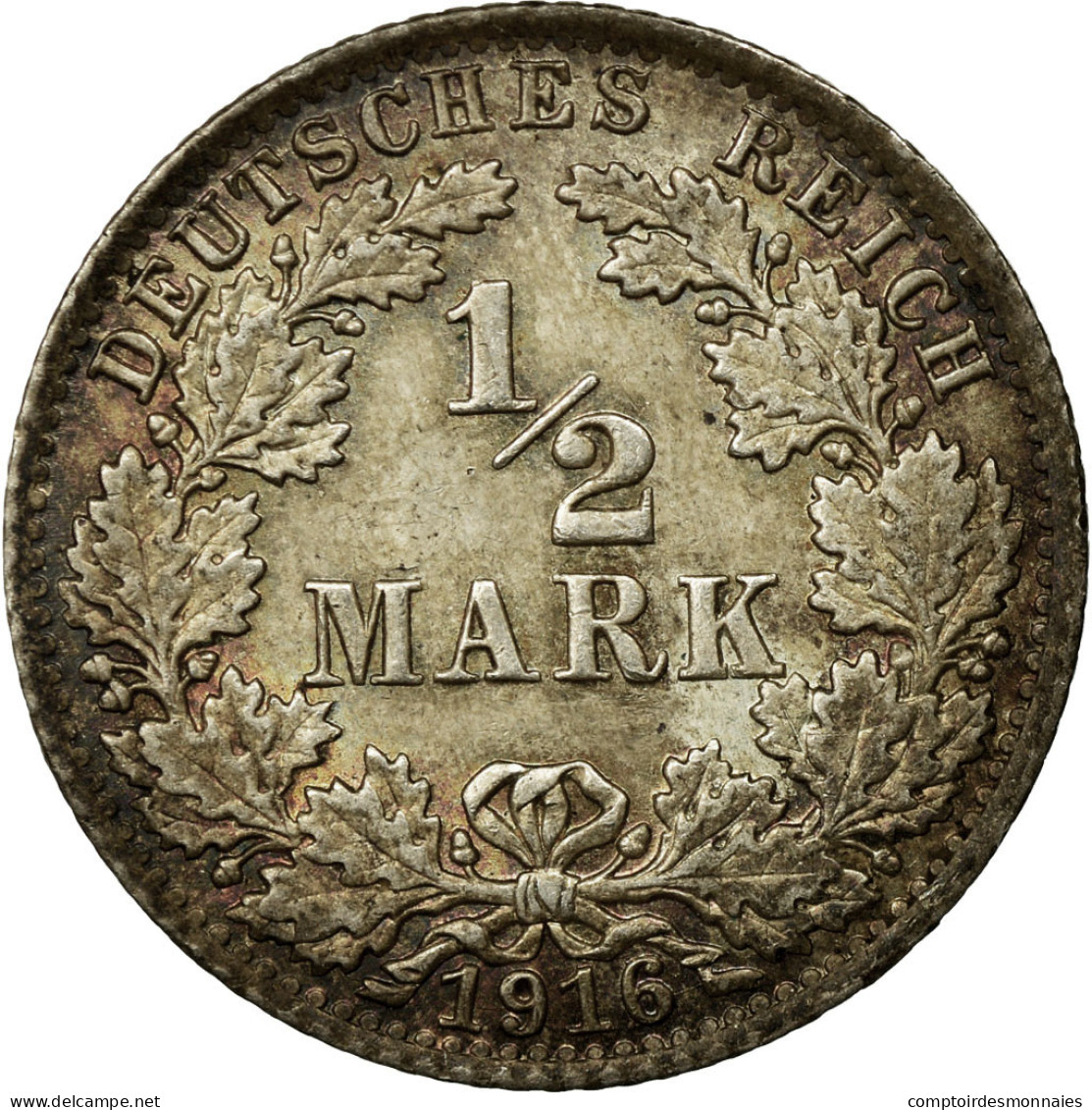 Monnaie, GERMANY - EMPIRE, 1/2 Mark, 1916, Berlin, SUP+, Argent, KM:17 - 1/2 Mark