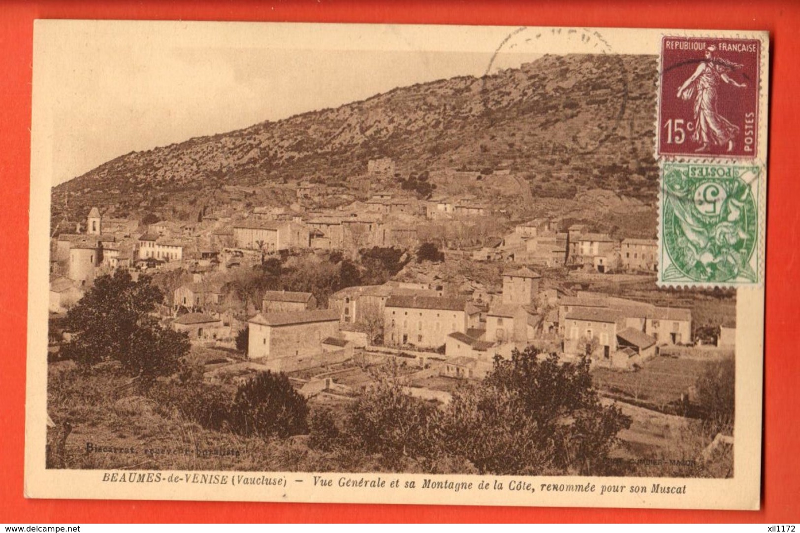 TRJ-27 Beaumes-de-Venis Vue Générale Et Montagne De La Cole, Renommée Pour Son Muscat.Cachet Frontal, Circulé - Beaumes De Venise