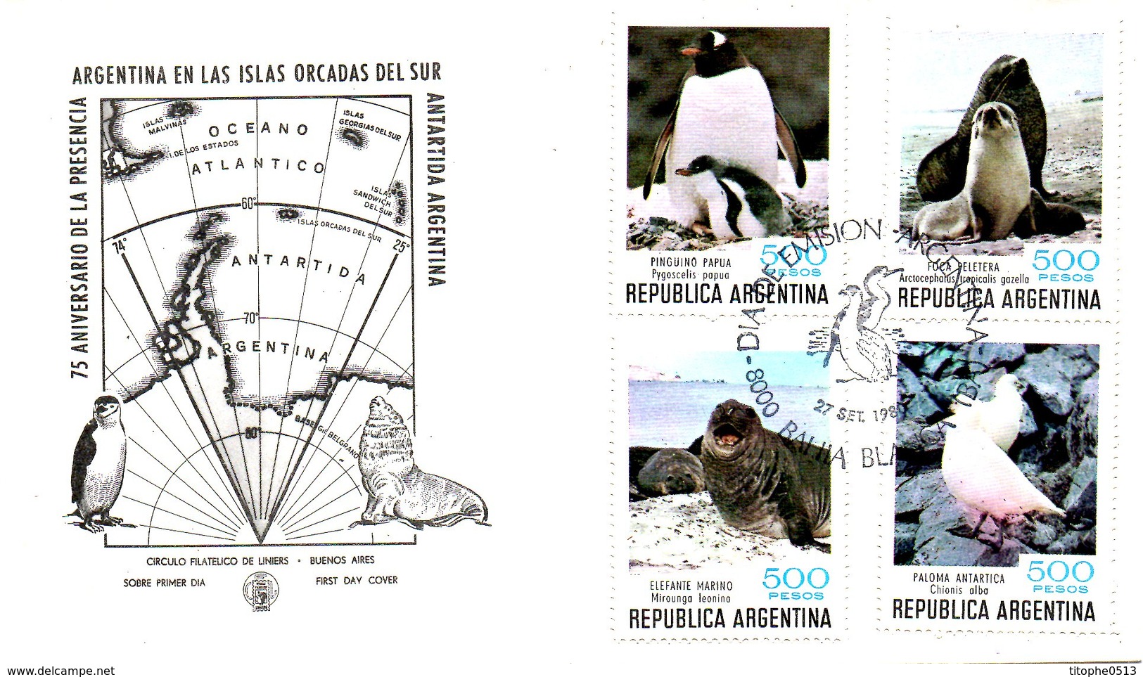 ARGENTINE. Timbres Issu Du BF 26 De 1980 Sur Enveloppe 1er Jour. Pingouin/Phoque/Eléphant De Mer. - Antarktischen Tierwelt