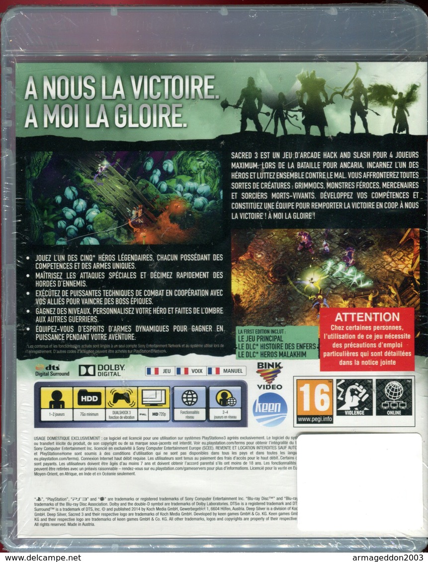 SACRED 3 FIRST EDITION SUR PS3 - Neuf Sous Blister / FR - PS3