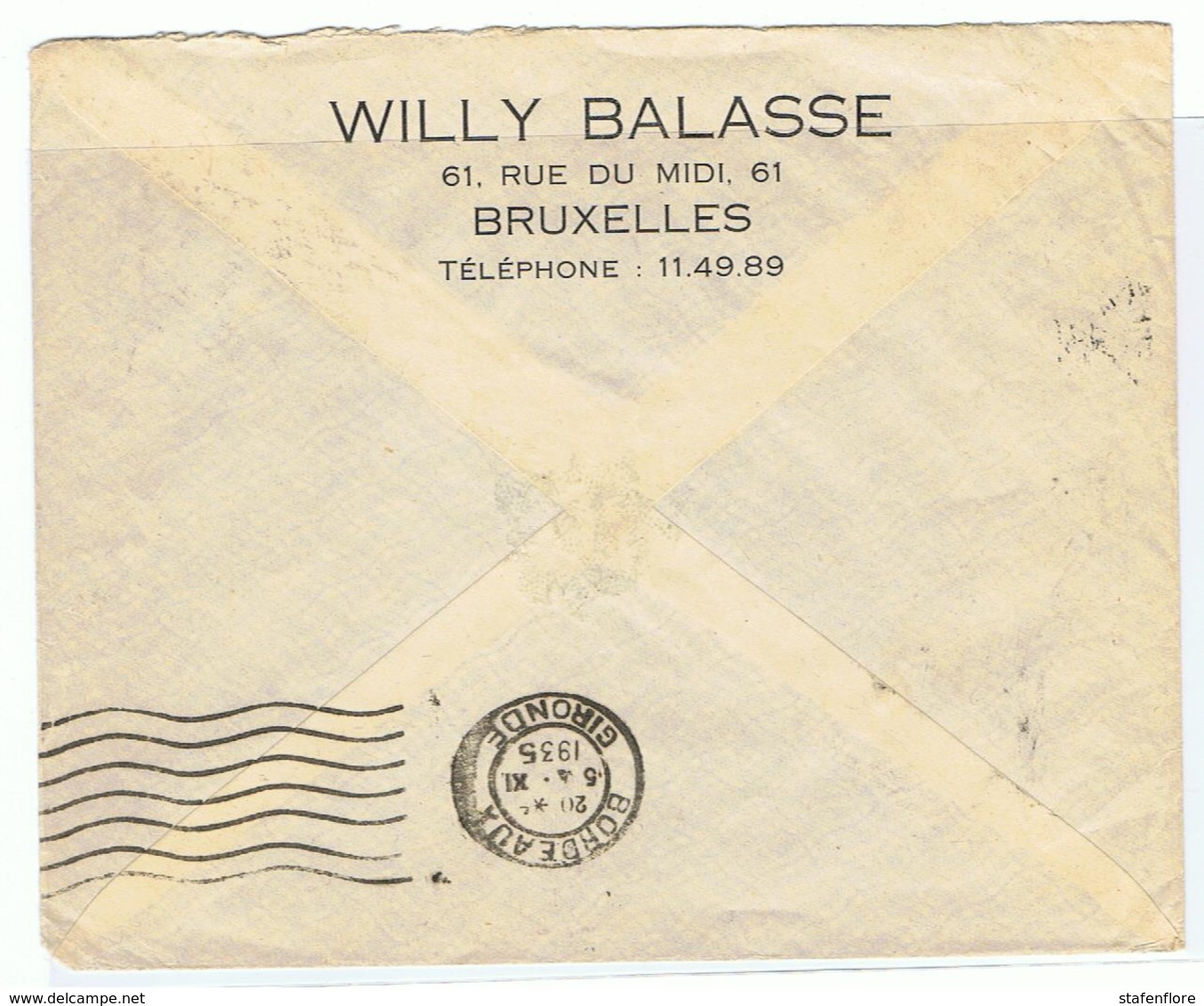 Zeer Mooi Document  Van Willy Balasse, Postzegelhandelaar Van 1935 Naar Bordeaux - Altri & Non Classificati