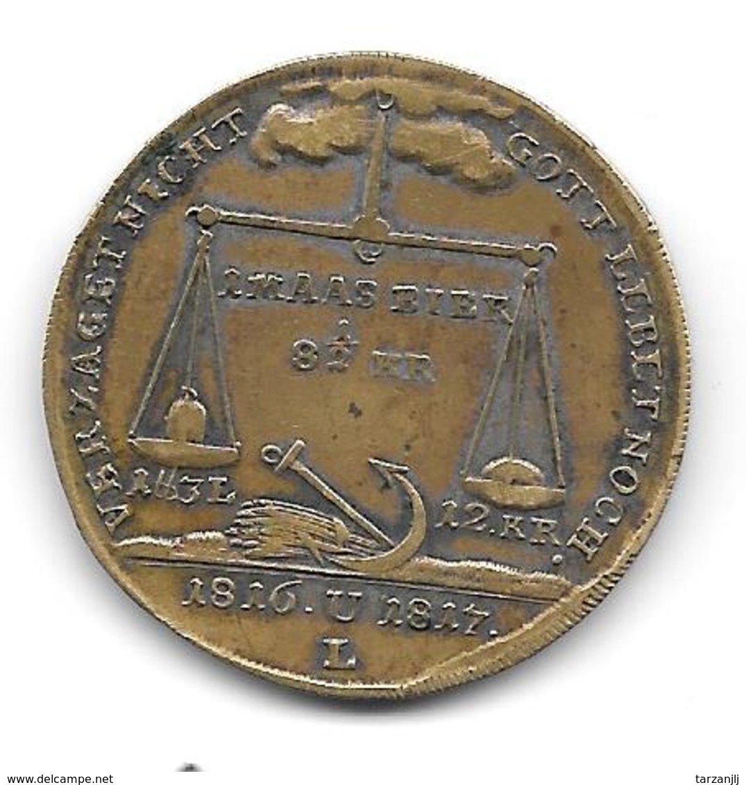 Jeton Allemand Famine De 1816 - 1817 Laiton Médaille Token - Monétaires/De Nécessité