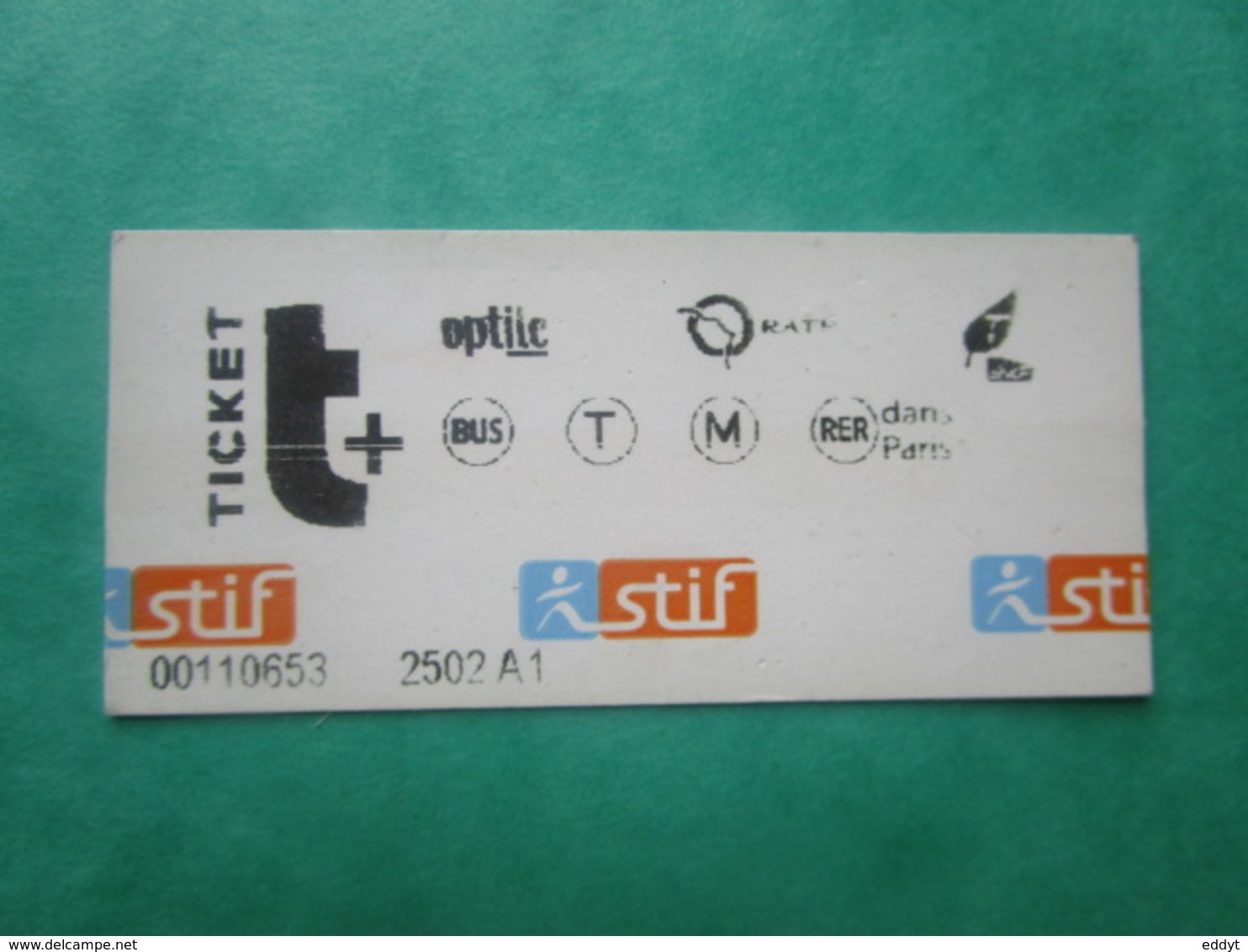 TICKET Métro Autobus Rer RATP PARIS - " T + " - 2° Classe  - TBE - World