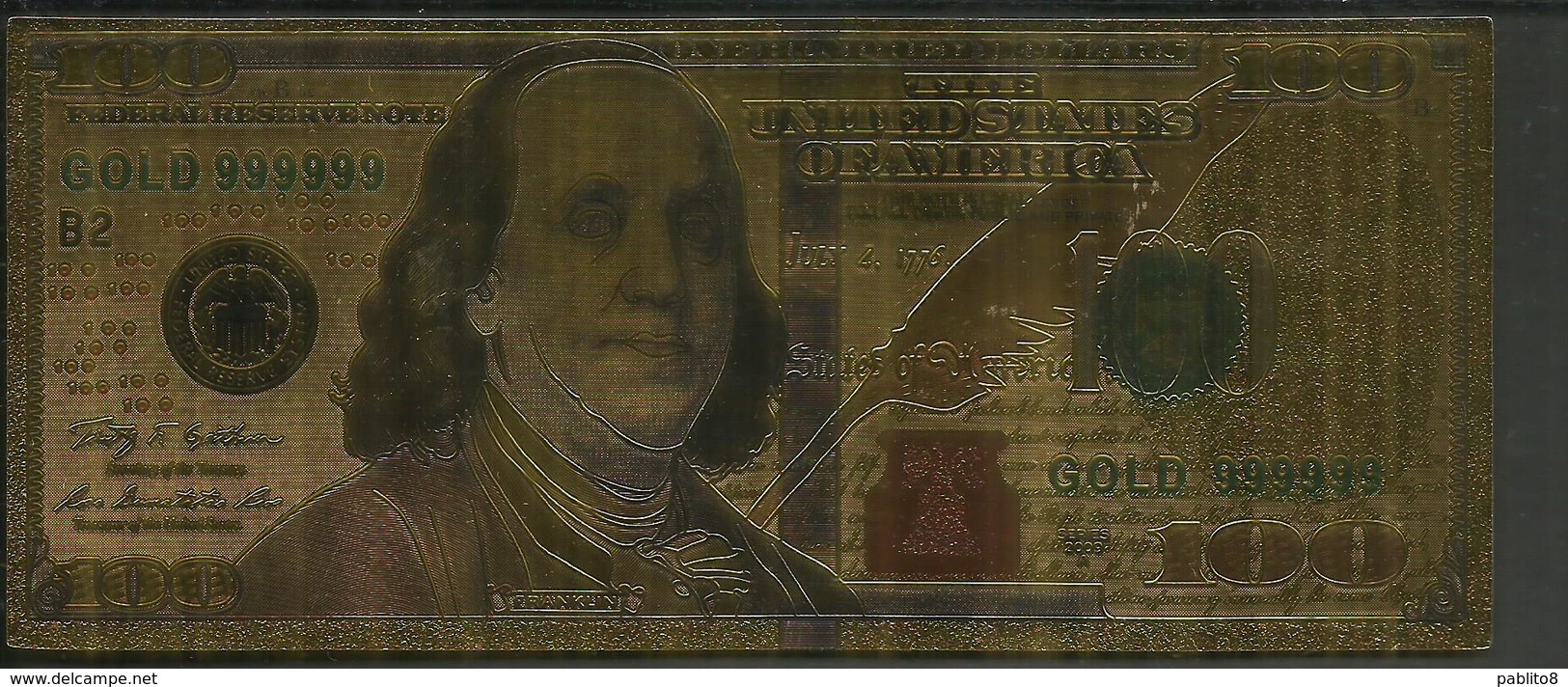 Gold 100 Dollar Bank Note Signed Federal Reserve Benjamin Franklin Americana UK - National Gold Bank Notes (1870-1875)