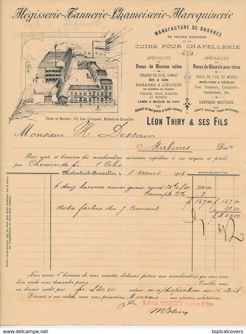 Factuur / Brief Bruxelles / Brussel 1894 - R. Liard - Leon Thiry - Tannerie - Maroquinerie - Leather Goods - 1800 – 1899