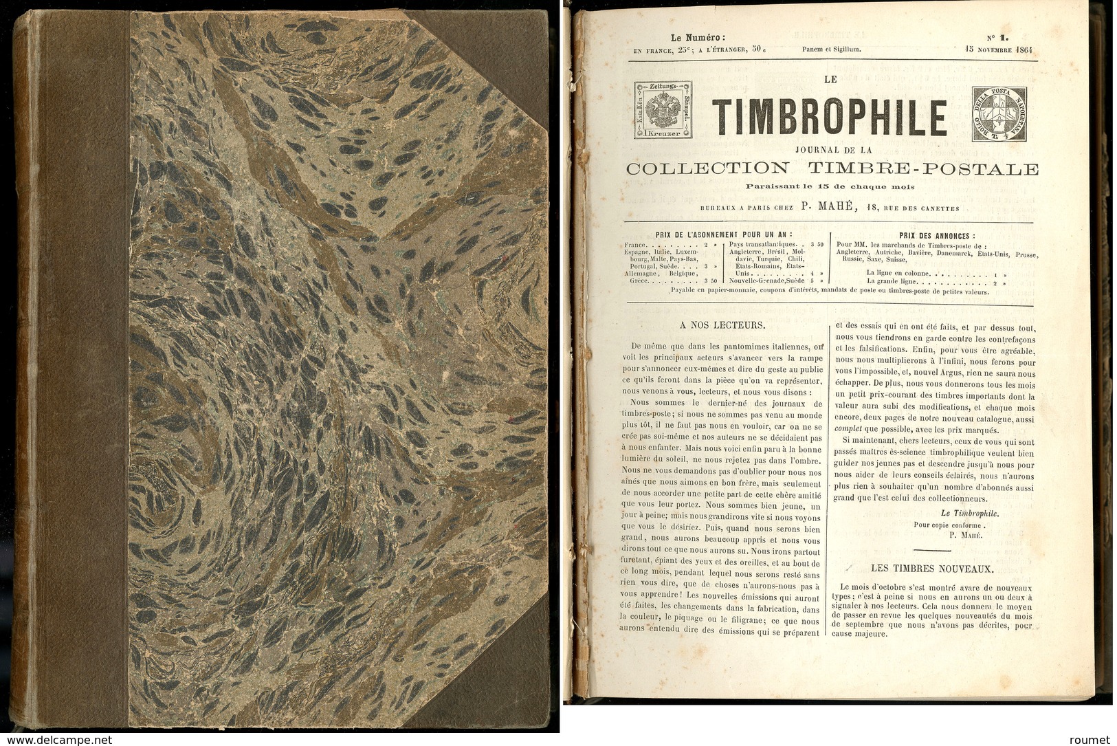 "Le Timbrophile", Revue De Pierre Mahé, Du N°1 15 Nov 1864 Au 30 Oct 1868, Relié. - TB - Autres & Non Classés