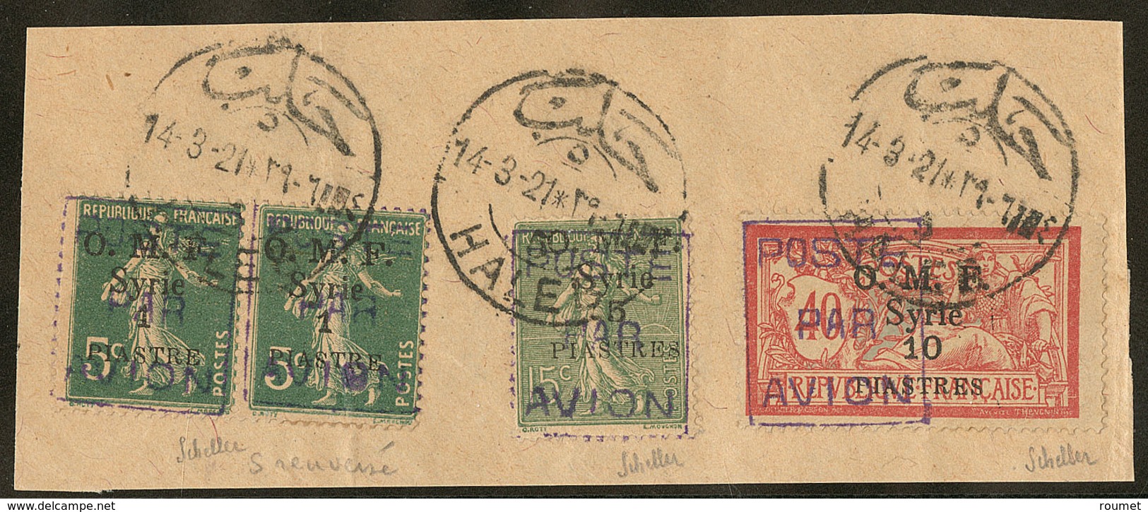 Poste Aérienne. Nos 1 Paire Dont Un "s" Renversé + 2 + 3, Obl Alep Mars 21 Sur Fragment De Lettre. - TB. - R - Other & Unclassified