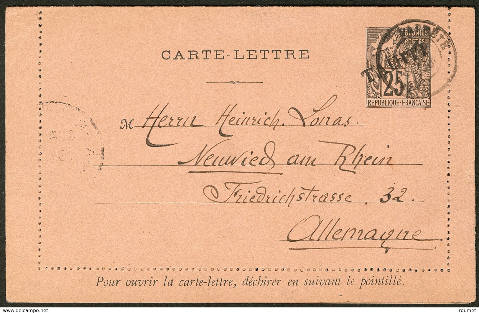 Lettre Entier CL 25c Noir Sur Rose Obl Papeete Mars 1894, Pour L'Allemagne Via San Francisco Et NY. - TB - Autres & Non Classés