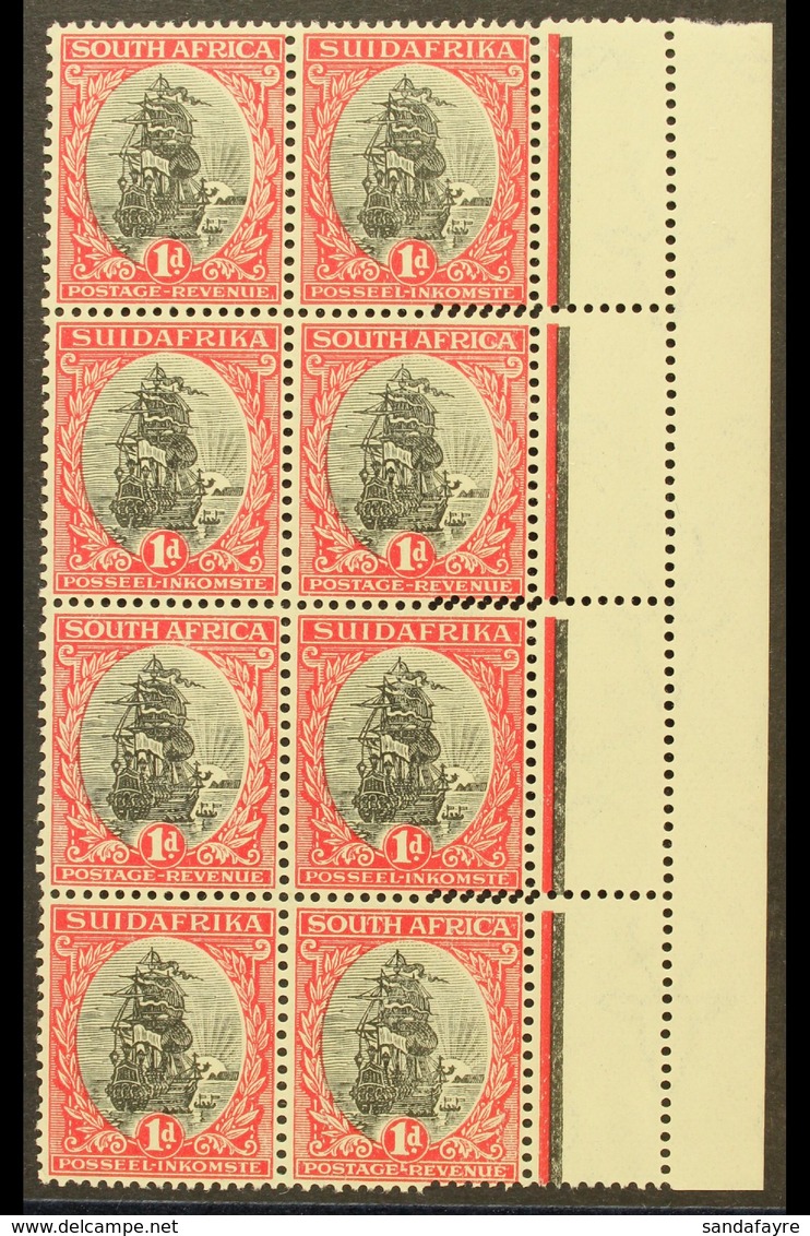 UNION VARIETY 1926-7 1d Black & Red, Pretoria Printing, Right Marginal Block Of 8 With EXTRA STRIKE OF COMB PERFORATOR,  - Non Classés
