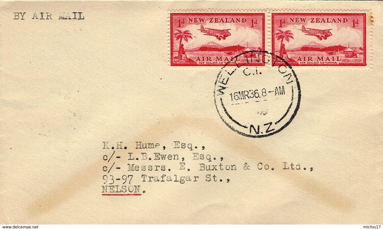 16 MR 36 - Cover From Wellington To Nelson  Fr. 2d - Luftpost