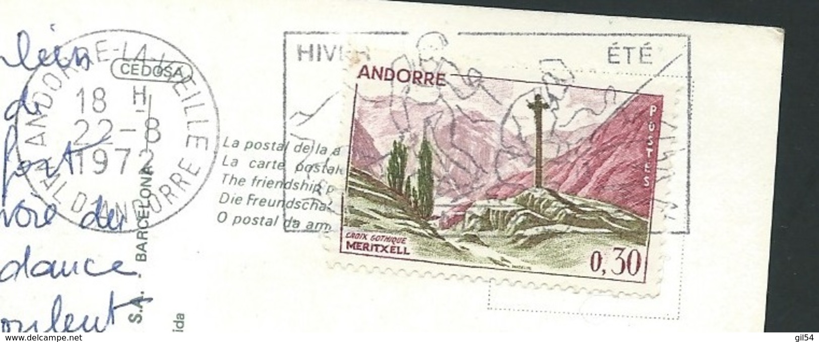 ANDORRE YVERT N°159 Oblitéré Andorre La Vieille En 1972 Au Dos D'une Carte Postale  - Lx2708 - Briefe U. Dokumente