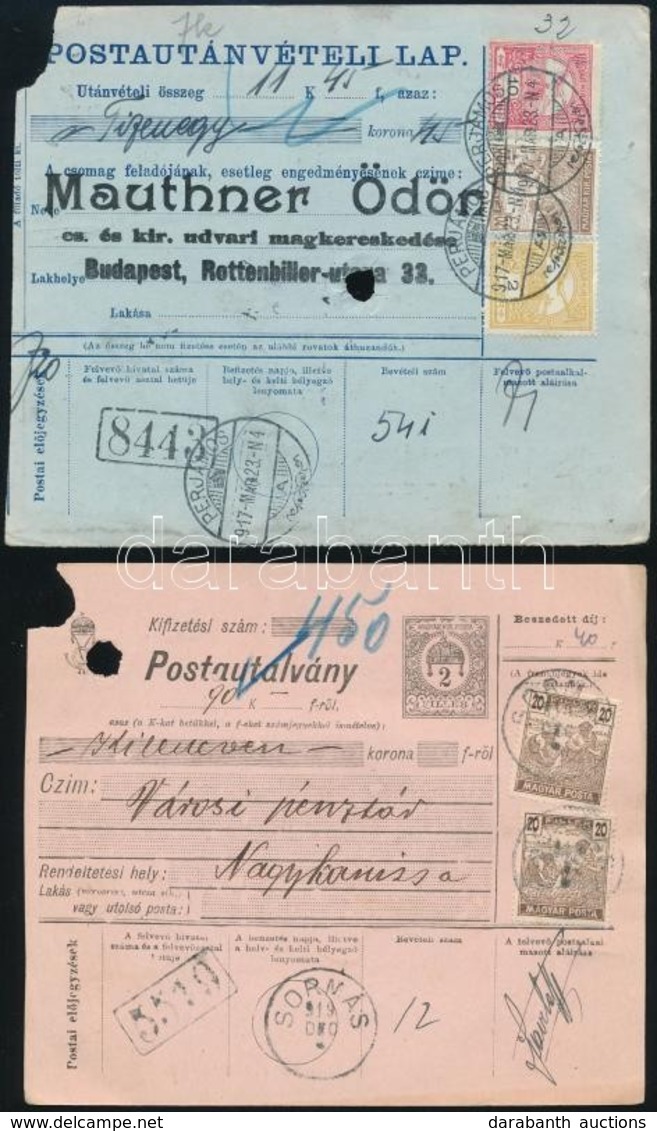 1917-1919 Postautánvételi Lap és Postautalvány Postakezelési Lyukasztásokkal - Sonstige & Ohne Zuordnung