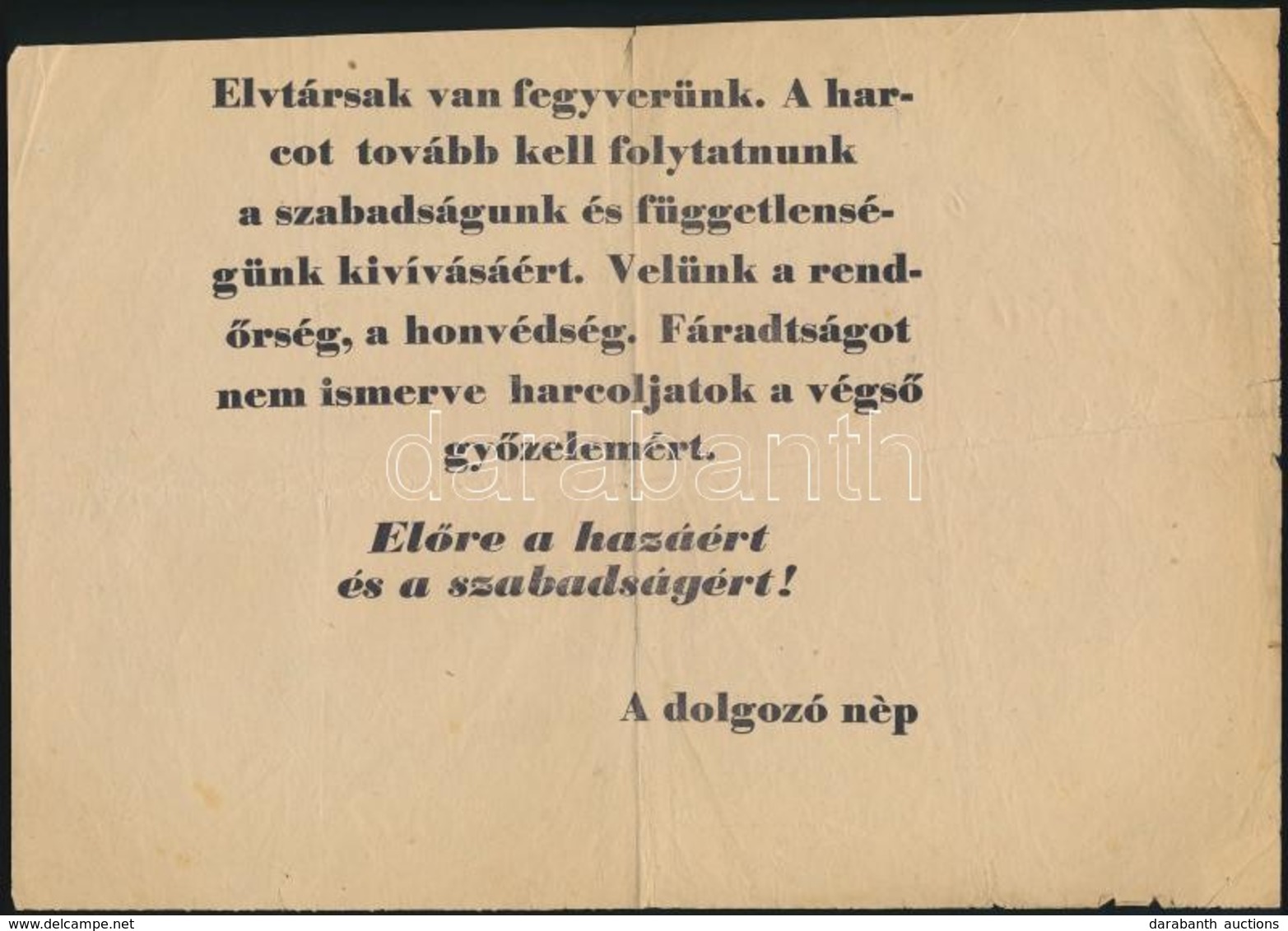 1956 Elvtársak Van Fegyverünk. Forradalmi Röplap 30x21 Cm - Ohne Zuordnung