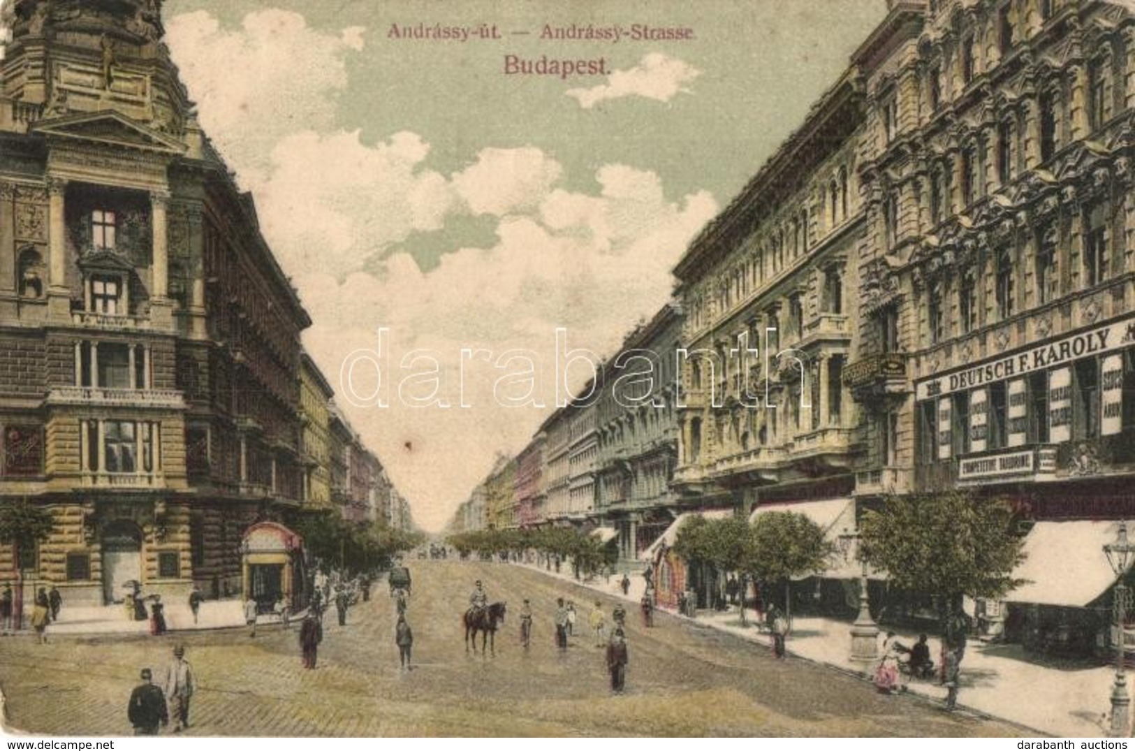 T2/T3 1908 Budapest VI. Andrássy út, Deutsch F. Károly üzlete, Fogorvos, Takarékpénztár (kopott Sarkak / Worn Corners) - Ohne Zuordnung