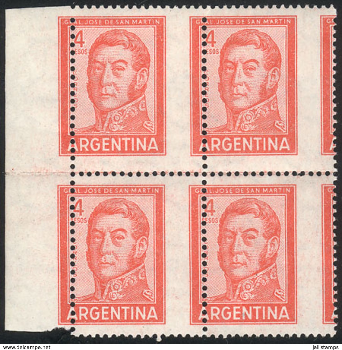 ARGENTINA: GJ.1138, Block Of 4 With VERY SHIFTED PERFORATION, MNH, VF Quality (one With Tiny Hinge Mark)! - Sonstige & Ohne Zuordnung