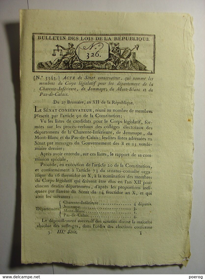 BULLETIN DES LOIS DE FRIMAIRE AN XII (1803) - AMNISTIE POUR CONSCRITS DESERTEURS ARMEE MILITAIRE - Wetten & Decreten