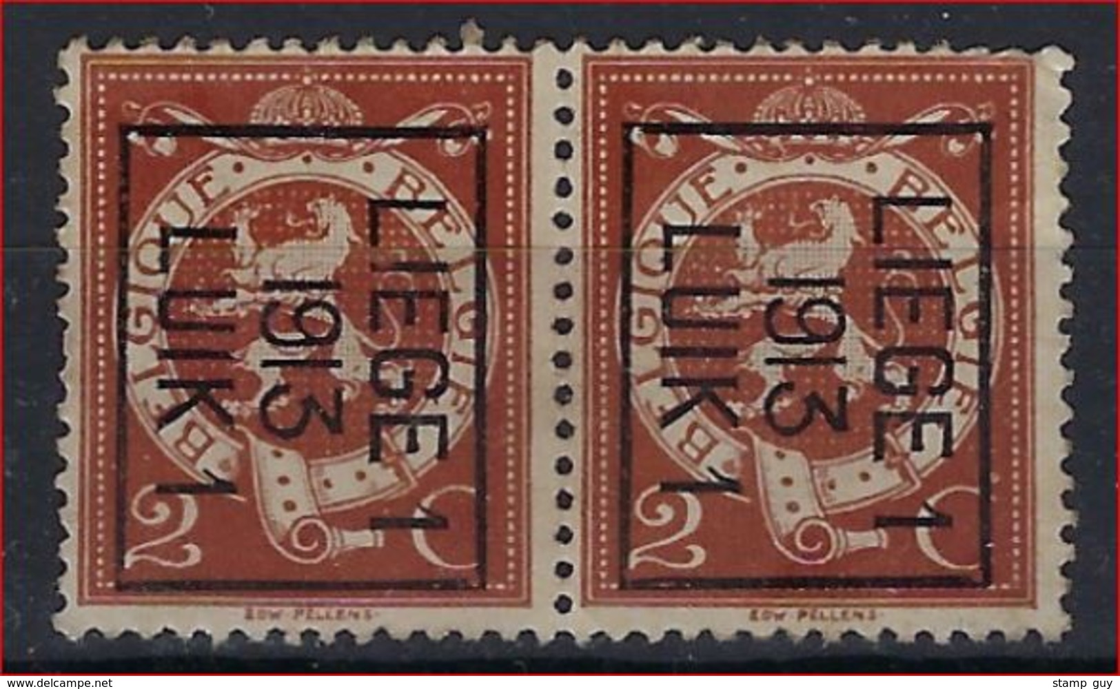 Preo TYPO Nr. 43 B  (2x) - "  LIEGE 1  1913 LUIK 1 "  ROLLER PRECANCELS - Handrol Preo's - Préos à Roulette ! - Typos 1912-14 (Lion)