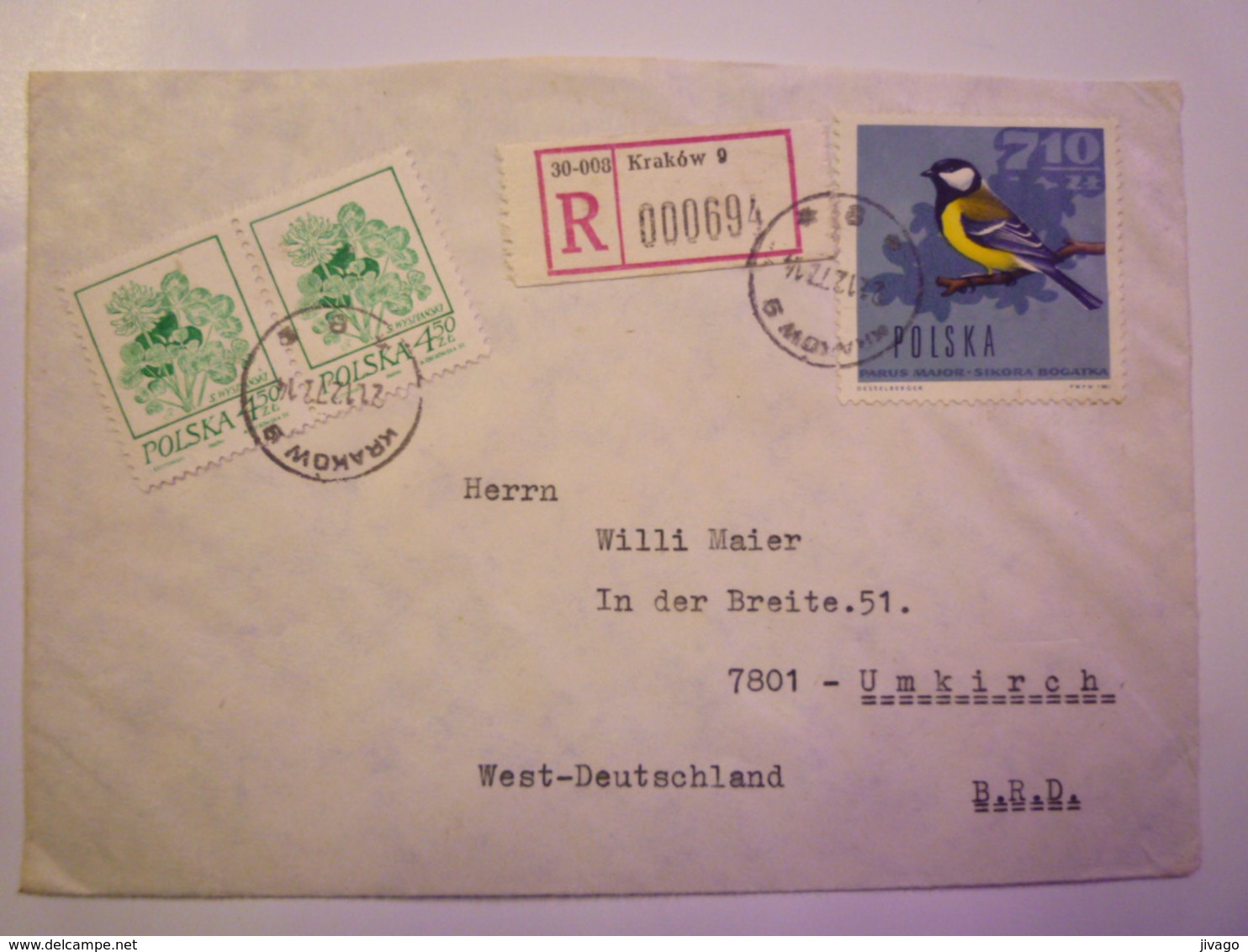 2019 (29)  LETTRE REC Au Départ De  KRAKOW  à Destination De  UMKIRCH   1977   - Storia Postale